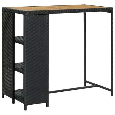 Outdoor Black Poly Rattan Bar Table with Storage Rack 120x60x110cm