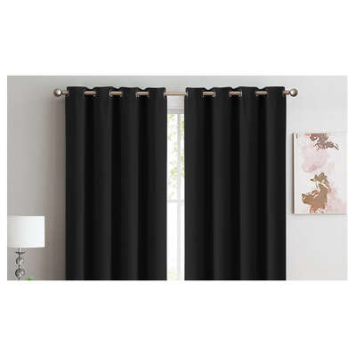 2x Black Blockout Curtain Set Triple Layer Eyelet Window 240x230cm