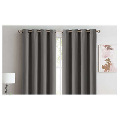 2x Charcoal Blockout Curtain Set Triple Layer Eyelet Window 240x230cm