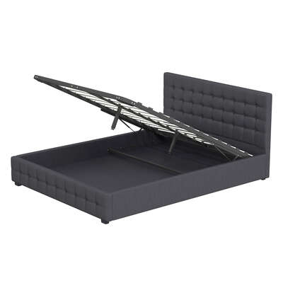 Decor Eden Gas Lift Storage Bed with Headboard Dark Grey Upholstered Single