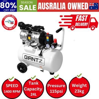 24L Air Compressor 40 L/min 115psi Oil-Free Electric Portable Inflator