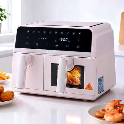 Air Fryer 9L Dual Zone 2600W Large Capacity Digital Electric Oil-Less Cooker Pink