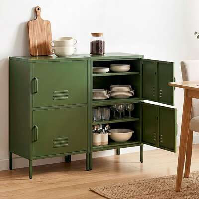 Metal Buffet Sideboard Cabinet Set of 2 Green | EXTG
