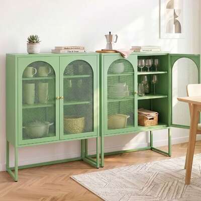 Green Steel Buffet Sideboard Set of 2 | EXTG