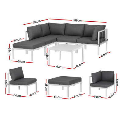  6PCS Outdoor Sofa Set Aluminium Table and Chairs Lounge Patio Furniture