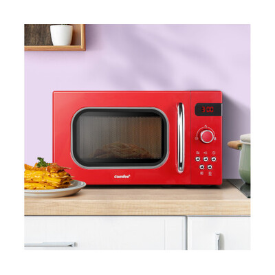 800W Countertop Benchtop Kitchen 8 Cooking Settings 20L Microwave Oven-Red