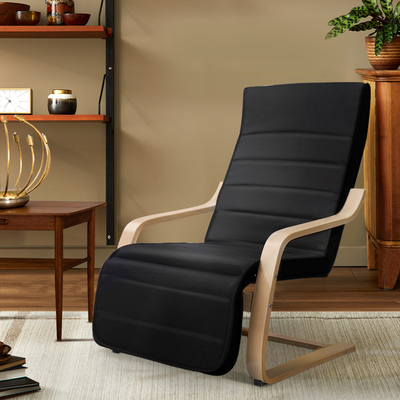 Fabric Armchair with Adjustable Footrest - Black