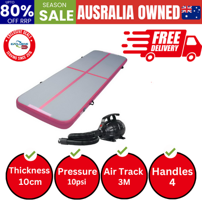 Gofun 3X1M Inflatable Air Track Mat With Pump Tumbling Gymnastics Pink