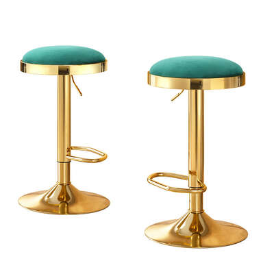 2x Bar Stools Kitchen Dining Chairs Velvet Padded Stool Green