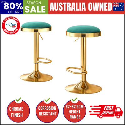 2x Bar Stools Kitchen Dining Chairs Velvet Padded Stool Green