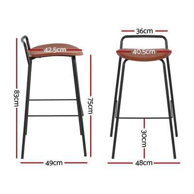 4x Bar Stools Kitchen Counter Dining Chair Metal Brown