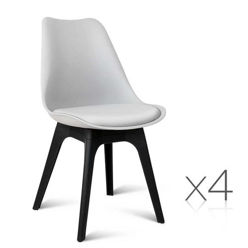 Set of 4 PU Leather Chair White
