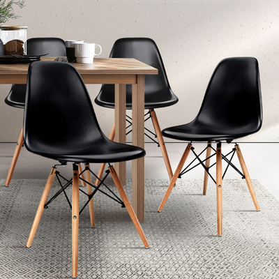  Set of 4 Retro Beech Wood Dining Chair - Black