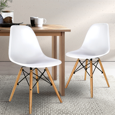  Set of 2 Retro Beech Wood Dining Chair - White