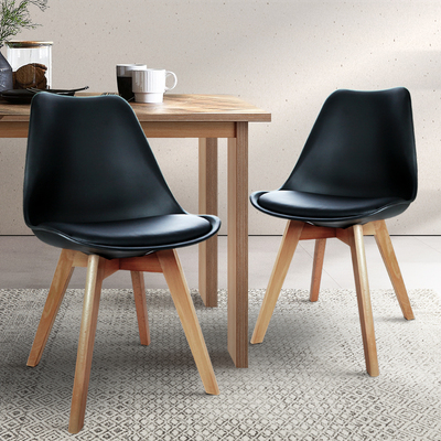 Set of 2 Padded Dining Chair - Black