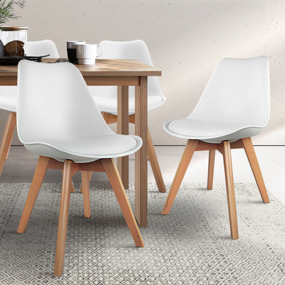 Set of 4 Padded Dining Chair - White