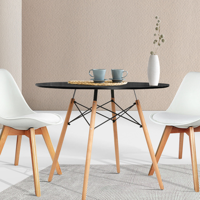  Dining Table 4 Seater Round DSW cafe Kitchen Timber Black 90cm
