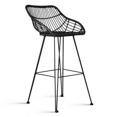 Set of 2 PE Wicker Bar Stools - Black