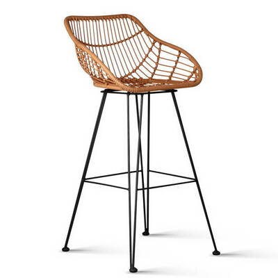 Set of 2 PE Wicker Bar Stools - Natural
