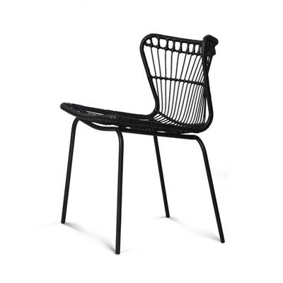 Set of 2 PE Wicker Dining Chair - Black