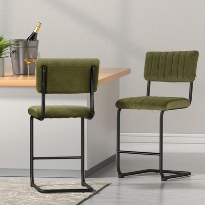 Durable 2x Bar Stools Velvet Chairs Green