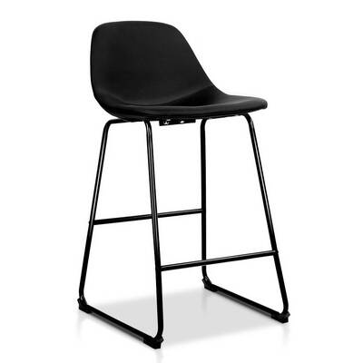 Set of 2 PU Leather Crosby Bar Stools - Black