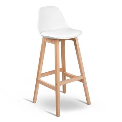 Set of 2 Beech Wood Bar Stools - White