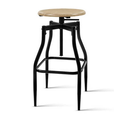 2 x Vintage Kitchen Wooden Bar Stools Swivel Industrial Bar Stool Retro