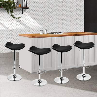  set of 4 Kitchen Bar Stools Swivel Bar Stool PU Leather Gas Lift Chair Black