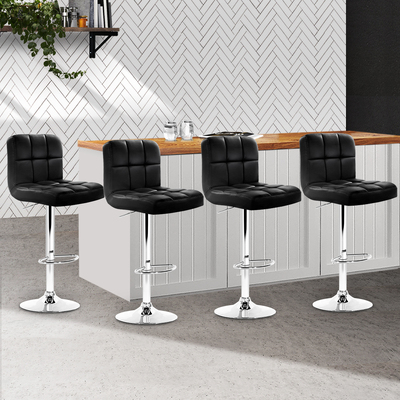  set of 4 Leather Bar Stools NOEL Kitchen Chairs Swivel Bar Stool Gas Lift Black