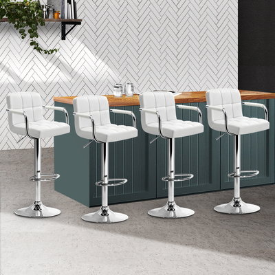  set of 4 Bar Stools Kitchen Swivel Bar Stool PU Leather Gas Lift Chairs White