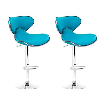 2x Bar Stools Gas lift Swivel Chairs Kitchen Leather Chrome Teal