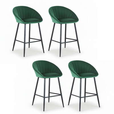 4x bar stools kitchen dining chair counter stool tub velvet metal green
