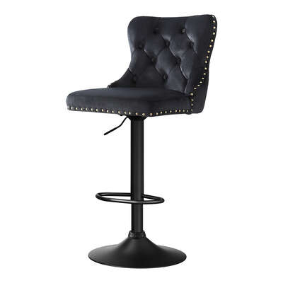 1x Velvet Bar Stool Adjustable Height Nailhead Trim Kitchen Counter Stool