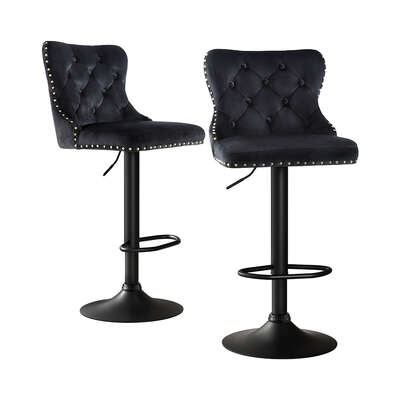 2x Velvet Bar Stool Adjustable Height Nailhead Trim Kitchen Counter Stool