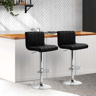 2x Leather Bar Stools Kitchen Chair Bar Stool Black Lana Gas Lift Swivel