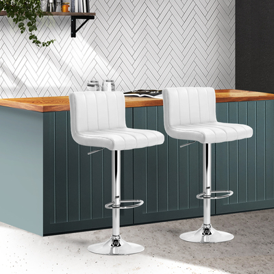 2x Leather Bar Stools Kitchen Chair Bar Stool White Como Gas Lift Swivel