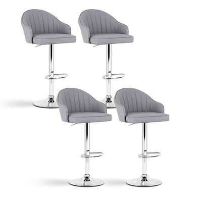 4x bar stools kitchen swivel gas lift counter chair shell leather grey