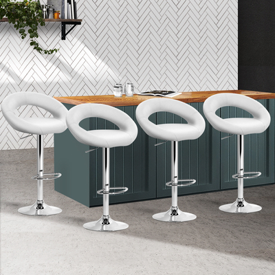  set of 4 Bar Stools RIO Kitchen Swivel Bar Stool PU Leather Chairs Gas Lift White