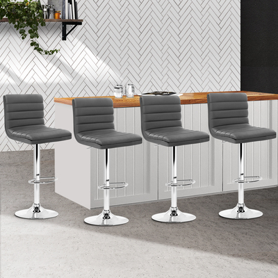  set of 4 PU Leather Bar Stools Swivel Bar Stool Kitchen Chairs Gas Lift Grey