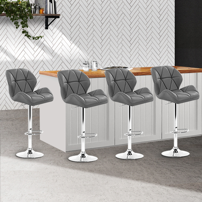  set of 4 Kitchen Bar Stools Swivel Bar Stool PU Leather Gas Lift Chairs Grey