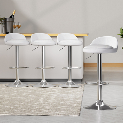 4x Bar Stools PU Leather Gas Lift White