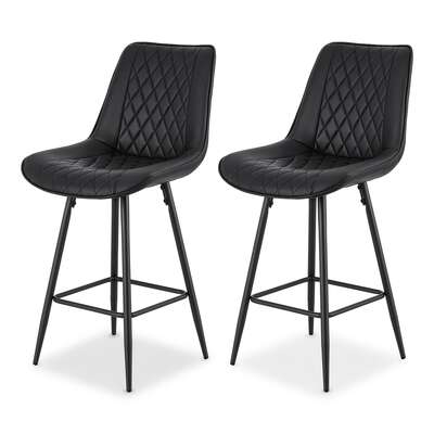 2x bar stools kitchen dining chair counter stool diamond pu leather black