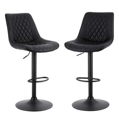 2x bar stools kitchen swivel gas lift counter chair diamond leather black