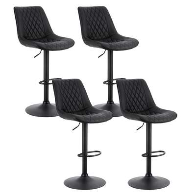 4x bar stools kitchen swivel gas lift counter chair diamond leather black