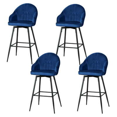4X Bar Stools Velvet Swivel Metal Legs Blue