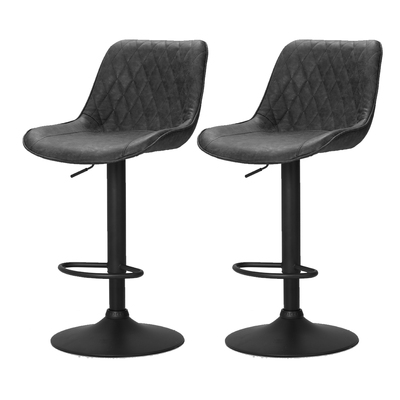 2x Bar Stools Gas Lift Vintage Leather Black
