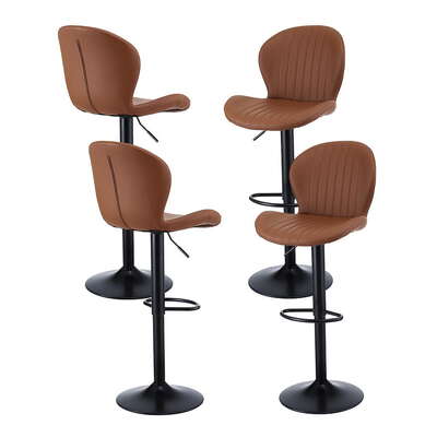  4x Bar Stools Kitchen Swivel Gas Lift Counter Chair Shell Leather Brown