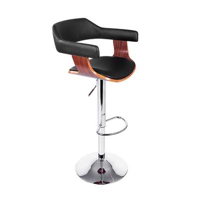 Bar Stools Gas Lift Leather w/Armrest Black
