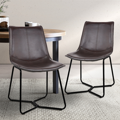 Set of 2 PU Leather Dining Chair - Walnut